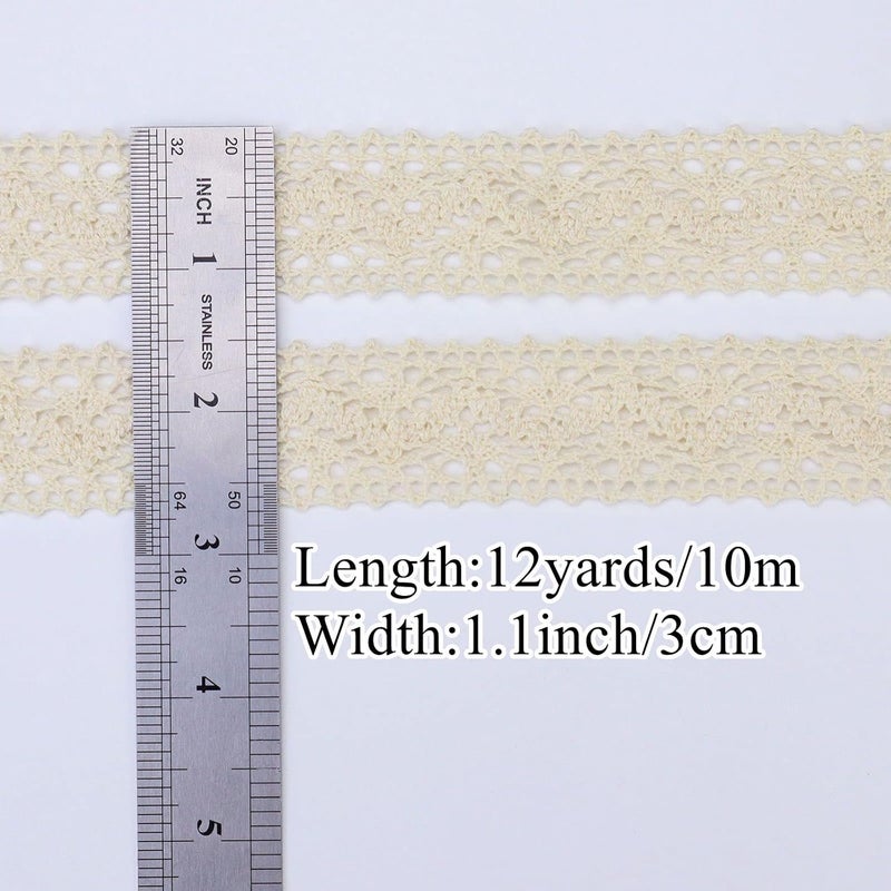 GXTIZAS Beige Lace Ribbon 12 Yards Cotton Sewing Lace Trim Crochet for Crafts, Gift Package Wrapping, Bridal Wedding Decoration, Scrapbooking Supplies - Image 3